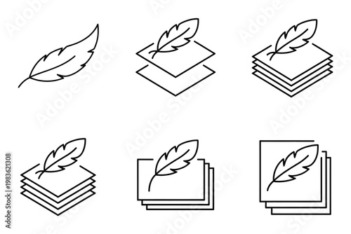 Feather filled fabric icons collection, lightweight high comfort structure symbols for soft textile materials, insulation performance, bedding products and premium quality comfort