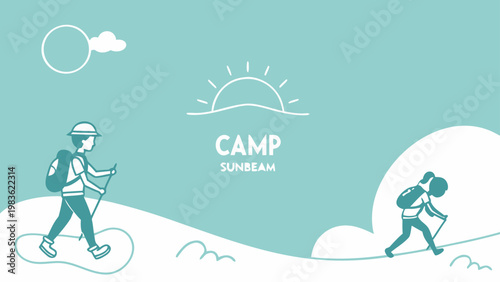 Two hikers enjoy a sunny day on a scenic mountain trail.