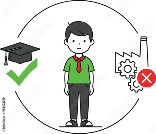 A young student choosing between education and industrial career paths