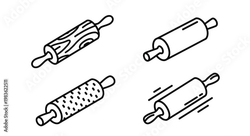 Four rolling pins in a simple line art style silhouette