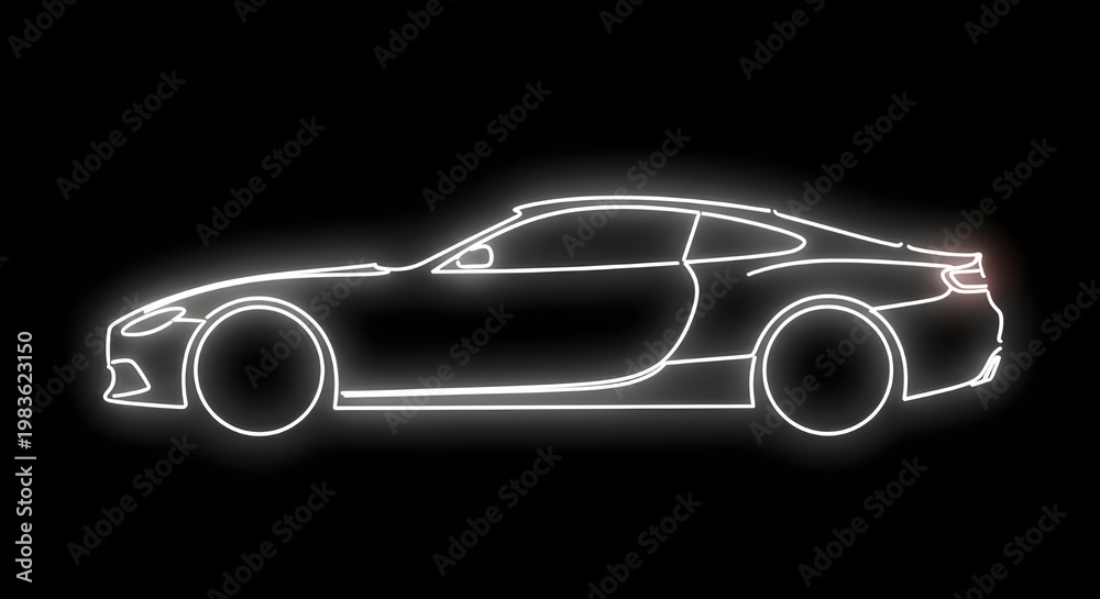 Naklejka premium Glowing neon sports car outline on black background futuristic design vector illustration
