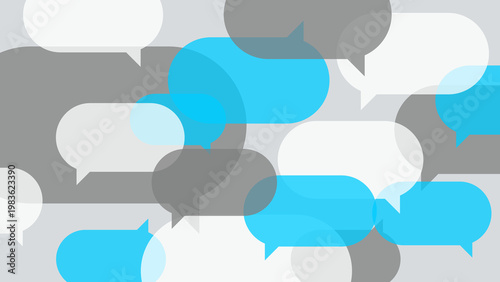 Foto Abstract background with overlapping speech bubbles in blue, grey, and white col