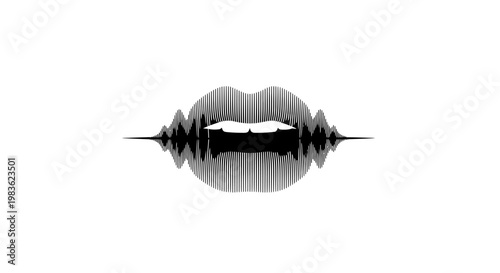 A creative illustration of lips with sound waves.