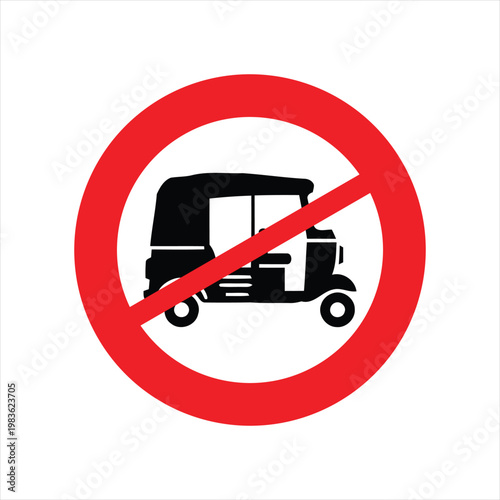 Auto-rickshaw prohibition sign acts as a clear warning that motorized three-wheeled transport is legally banned from operating in this designated area.