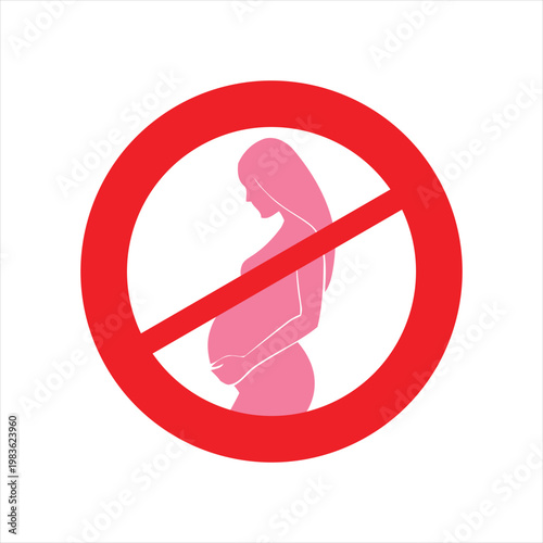 Pregnant woman prohibited warning sign icon set against a solid white background for healthcare safety and facility policy signage use.