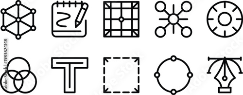 Abstract Geometry and Design Icons Set, Shapes, Grid, Network and Creative Line Vector