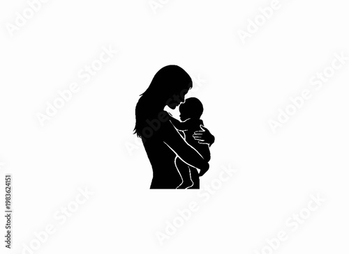 Mother and Child Silhouette: A tender silhouette of a mother cradling her child, an artistic depiction of parental love and familial bonds.