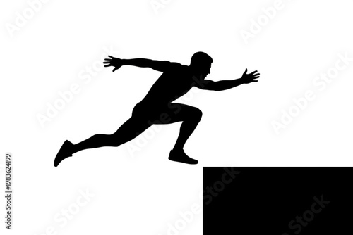 Silhouette of a Sprinter in Motion: A dynamic silhouette of a sprinter mid-jump against a clean backdrop, capturing the essence of agility and athletic prowess. 