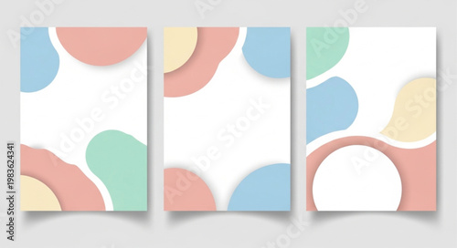 Minimal pastel abstract curved shapes on panels.