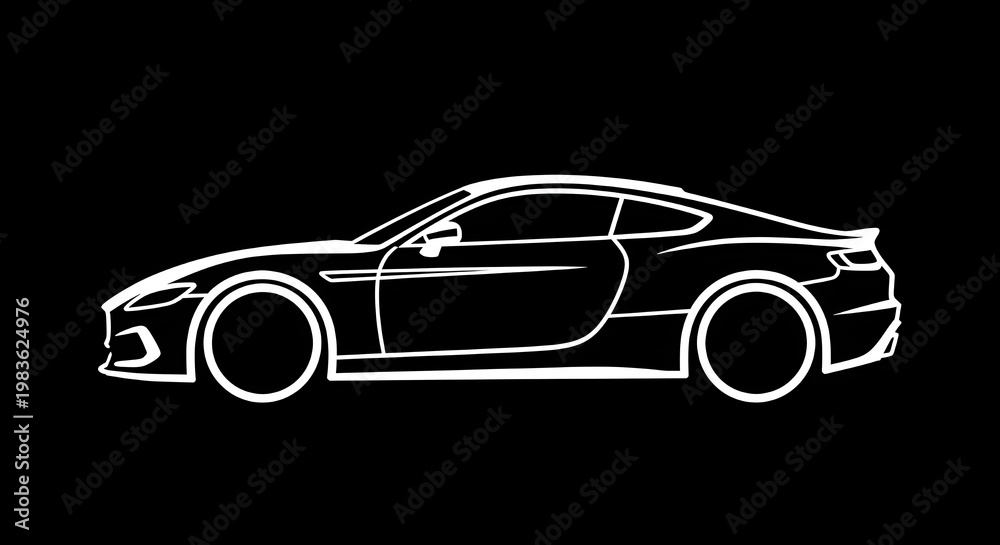 Fototapeta premium Modern sports car neon outline illustration on black background for automotive design and technology