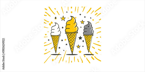 Colorful illustration of ice cream cones.