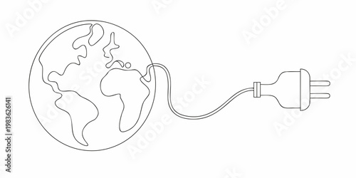 A line drawing of earth being powered by an electrical plug