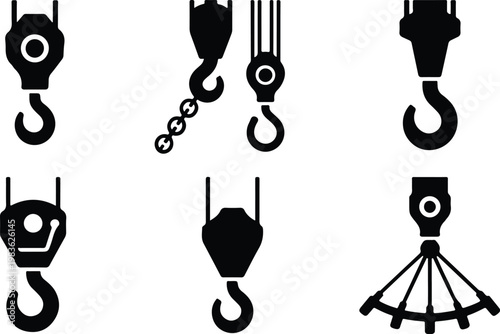 Crane Hook Silhouette Icon Industrial Lifting Outline Design