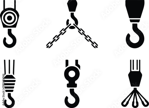 Crane Hook Silhouette Icon Industrial Lifting Outline Design
