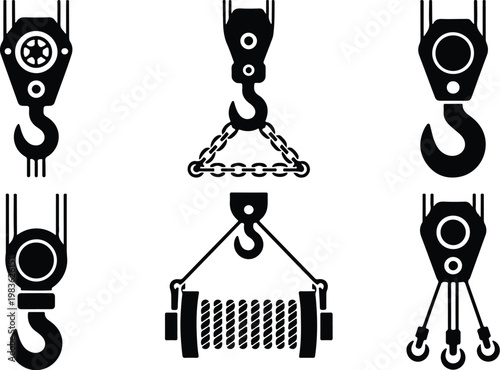 Crane Hook Silhouette Icon Industrial Lifting Outline Design