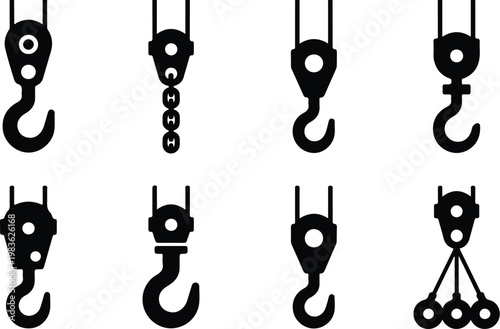 Crane Hook Silhouette Icon Industrial Lifting Outline Design