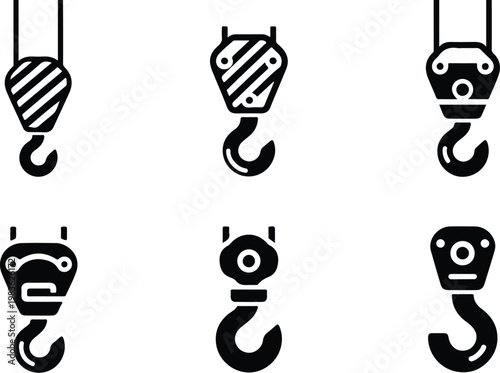 Crane Hook Silhouette Icon Industrial Lifting Outline Design