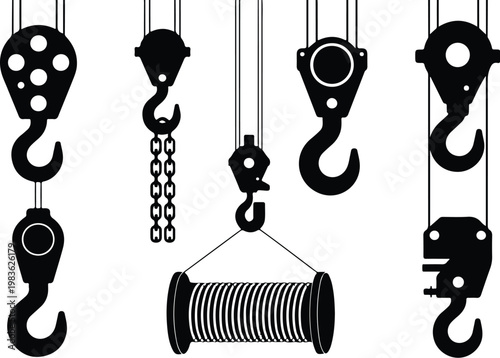 Crane Hook Silhouette Icon Industrial Lifting Outline Design