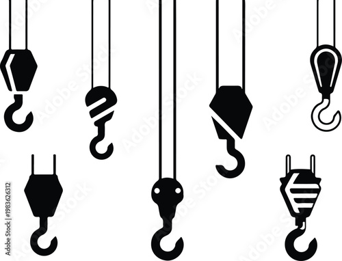 Crane Hook Silhouette Icon Industrial Lifting Outline Design
