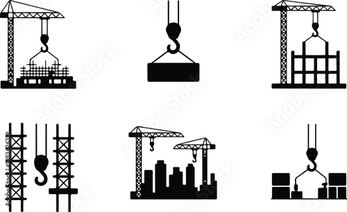 Crane Hook Silhouette Icon Industrial Lifting Outline Design