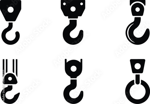 Crane Hook Silhouette Icon Industrial Lifting Outline Design