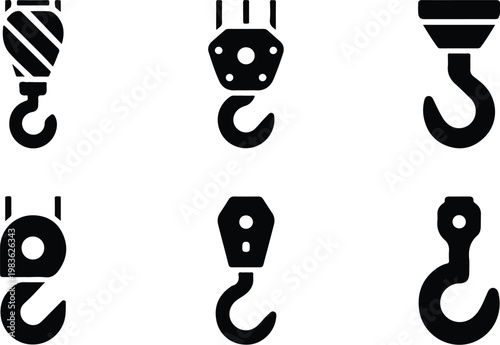 Crane Hook Silhouette Icon Industrial Lifting Outline Design