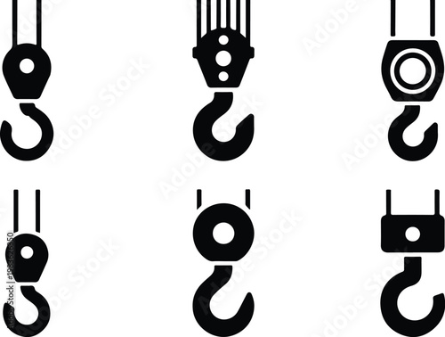 Crane Hook Silhouette Icon Industrial Lifting Outline Design