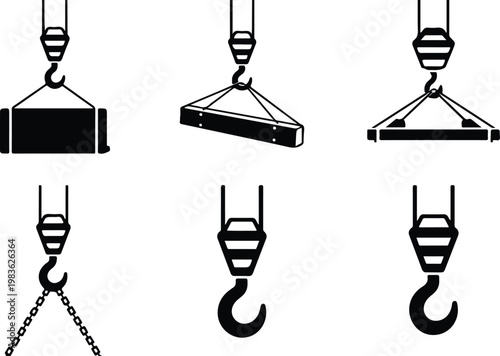 Crane Hook Silhouette Icon Industrial Lifting Outline Design