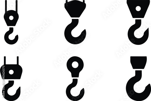Crane Hook Silhouette Icon Industrial Lifting Outline Design