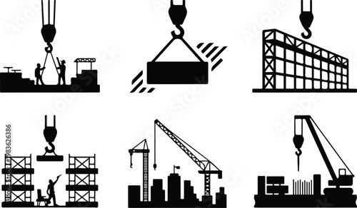 Crane Hook Silhouette Icon Industrial Lifting Outline Design