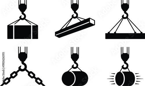 Crane Hook Silhouette Icon Industrial Lifting Outline Design