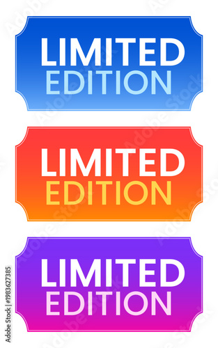 Collection of limited edition label banners featuring blue, red, orange and purple gradients for shopping and marketing