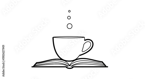 A steaming cup on an open book.