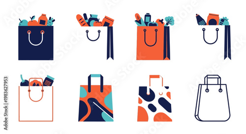 Collection of colorful shopping bags icons.