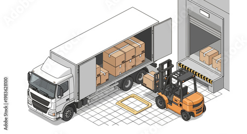 Forklift loading boxes into delivery truck.