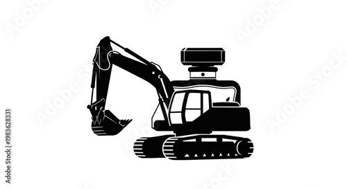 Black silhouette of an excavator machine.