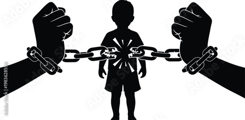 Child restrained by two opposing forces symbolizing conflict or control