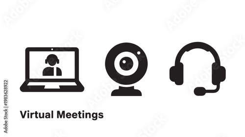 Vector Illustration Of Virtual Meeting Icons For Remote Communication And Collaboration Isolated On Transparent Background