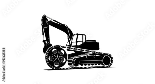 Black silhouette of an excavator machine.