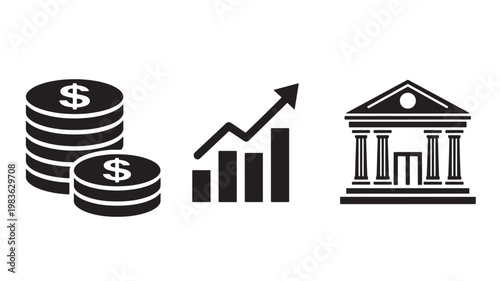 Vector Illustration Of Financial Growth Concept With Coins, Increasing Graph, And Bank Building For Banking And Finance Industry Isolated On Transparent Background