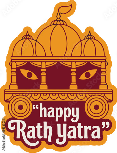 Happy Rath Yatra religious festival traditional chariot illustration, cultural event, spiritual celebration background.