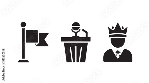 Vector Illustration Of Flag, Lectern And Royalty Symbols For Politics And Leadership Concept Isolated On Transparent Background