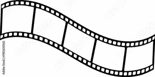 A curved strip of film with multiple rectangular frame divisions