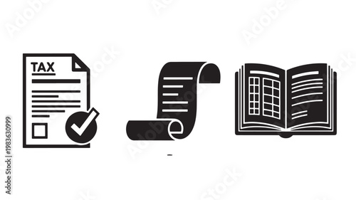 Vector Illustration Of Tax Document, Receipt, And Book For Financial And Educational Concepts Isolated On Transparent Background