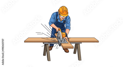 Man using a circular saw to cut wood.
