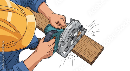 A construction worker using a circular saw.