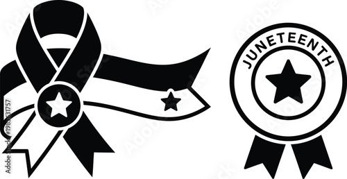 Juneteenth celebration black ribbon and emancipation day badge honoring freedom and african american history