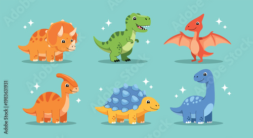 Adorable Cartoon Dinosaurs Collection for Childrens Designs.