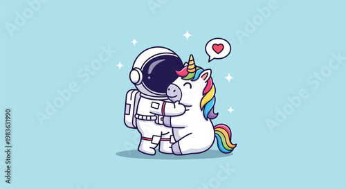 Astronaut Hugging a Unicorn in Space.