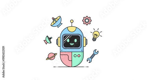 Colorful Robot Character with Accessories.
